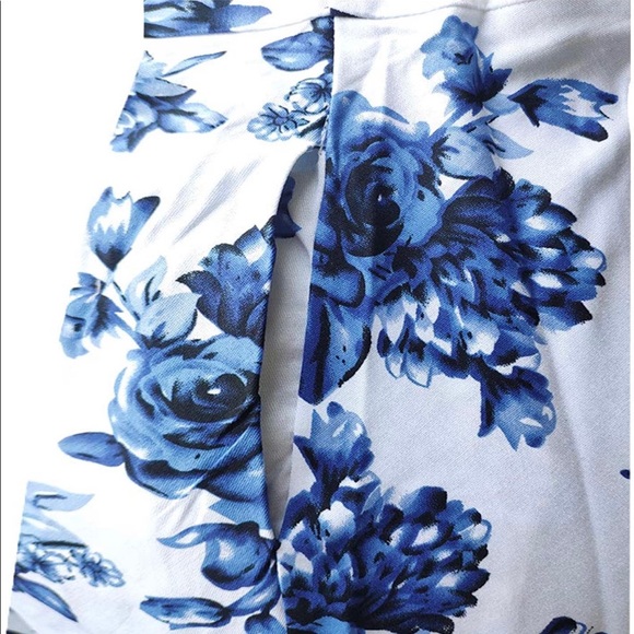 Kuvant - 1950’s Retro Style Scoop Neck Cocktail Dress in White & Blue Floral - Picture 13 of 16